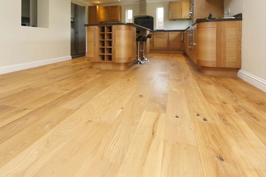 Light wooden floor in a kitchen